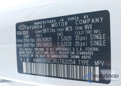 2024 Hyundai Palisade Limited from USA, damaged, VIN KM8R5DGE2RU762054